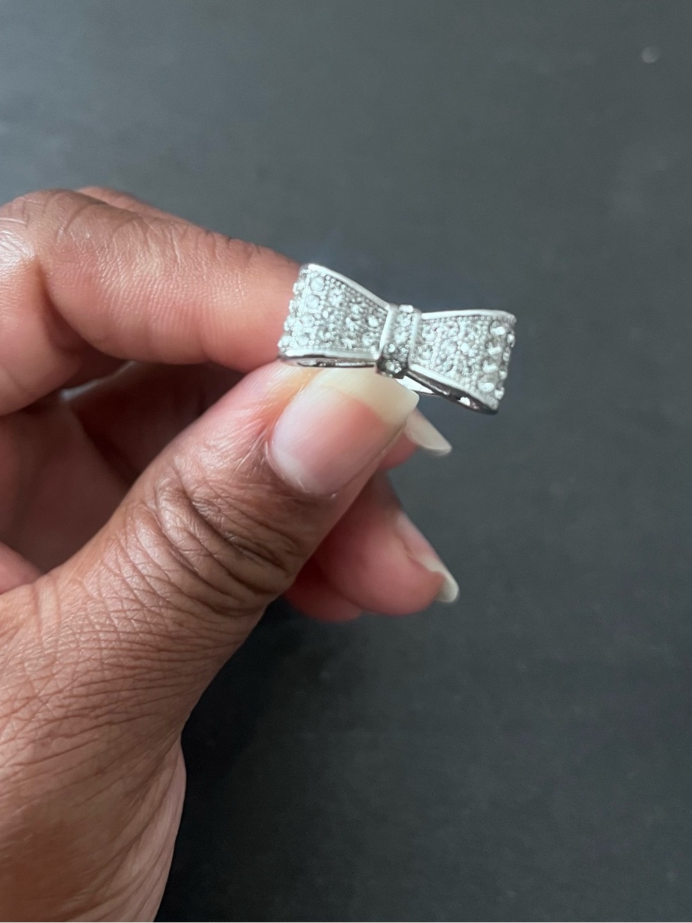 Silver Bow Elegant Promise Ring size 7 with Pavé Crystals - Women